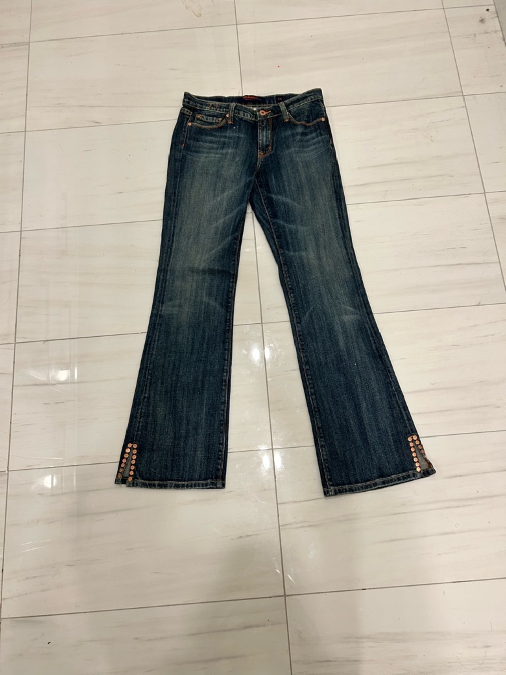 Women's Dark Blue Flare Jeans with Studded Hem